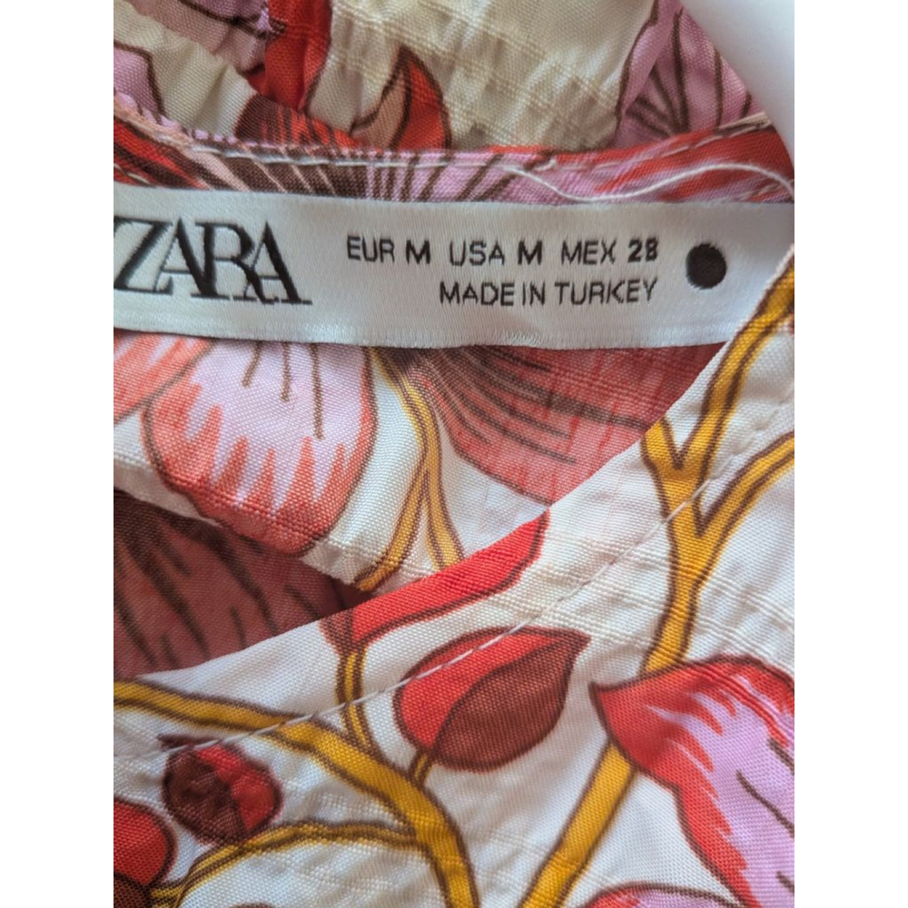 Women's ZARA Floral Tiered Mini Dress M Red Pink - Picture 4 of 8